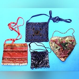 FOUR ARTIST MADE BEADED POUCHES
